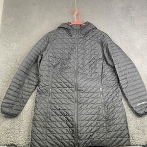 Eddie Bauer Jacket Womens XL Black EB650 Down Puffer Parka Hooded Quilted Long